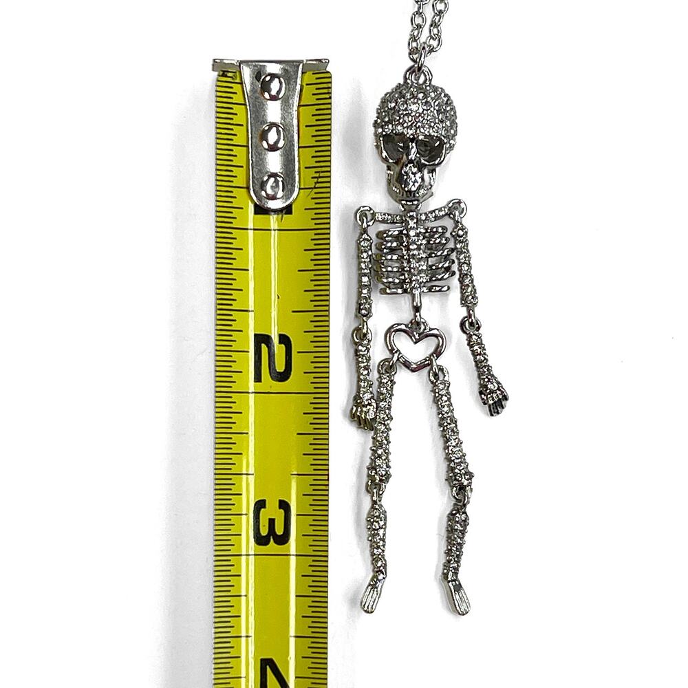 Betsey Johnson Crystal Skeleton Necklace New $58 Halloween Silver Rhinestones - Picture 8 of 8